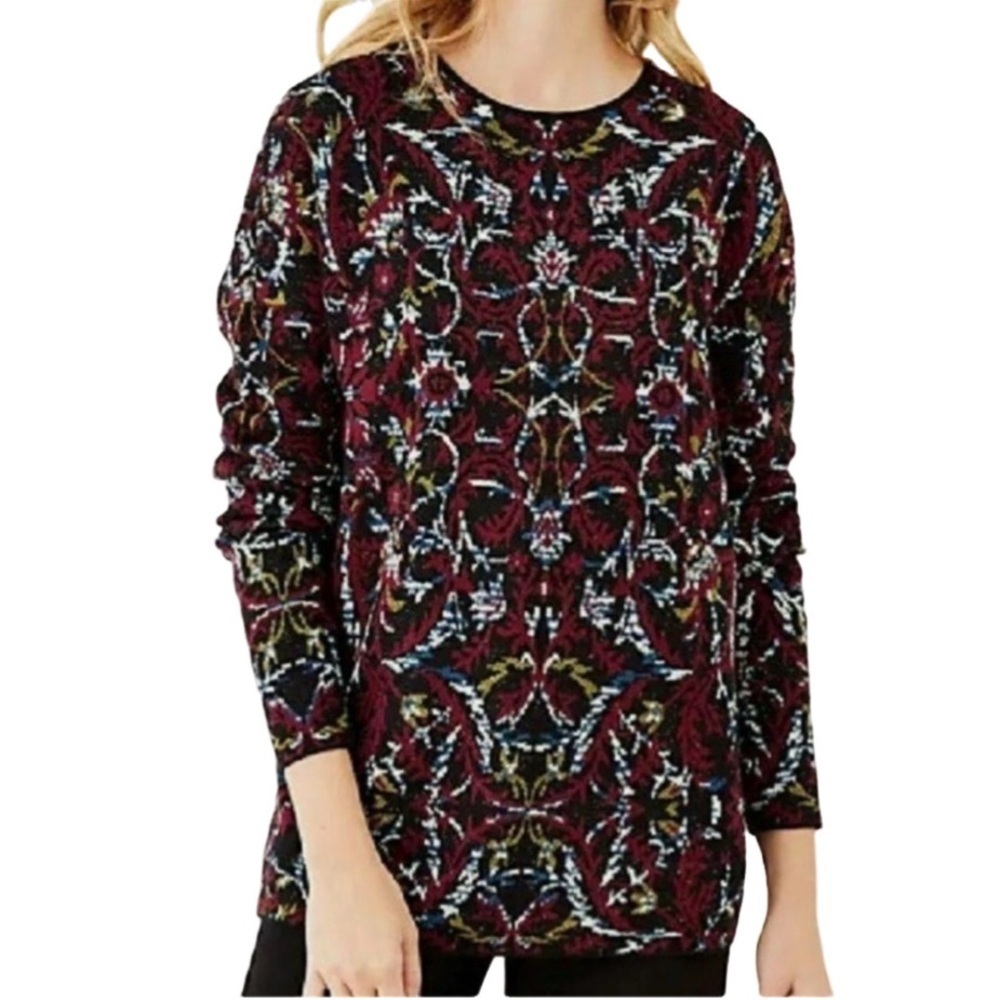 J. Jill Tapestry Jacquard Multicolor Patterned Pullover Sweater. Crew Neck. Sz M